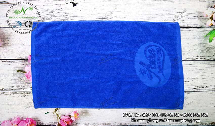 Khăn Quấn Tóc Spa Màu Xanh Dương Cotton Cao Cấp Dệt Logo - Kt 34X80Cm Khăn Quấn Tóc Spa Màu Xanh Dương Cotton Cao Cấp Dệt Logo - KT 34x80cm