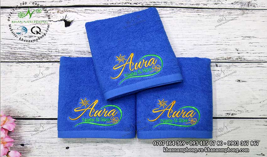 Khăn Quấn Tóc Spa Màu Xanh Dương Cotton Cao Cấp Thêu Logo - Kt 34X80Cm Khăn Quấn Tóc Spa Màu Xanh Dương Cotton Cao Cấp Thêu Logo - KT 34x80cm