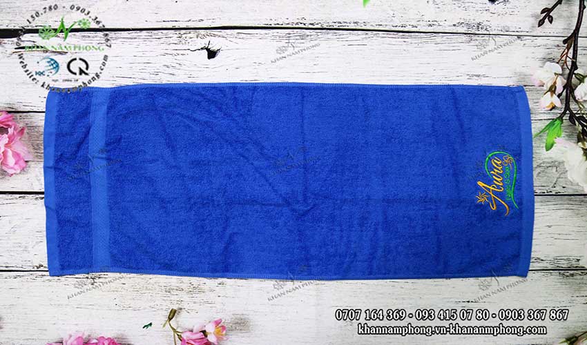 Khăn Quấn Tóc Spa Màu Xanh Dương Cotton Cao Cấp Thêu Logo - Kt 34X80Cm Khăn Quấn Tóc Spa Màu Xanh Dương Cotton Cao Cấp Thêu Logo - KT 34x80cm