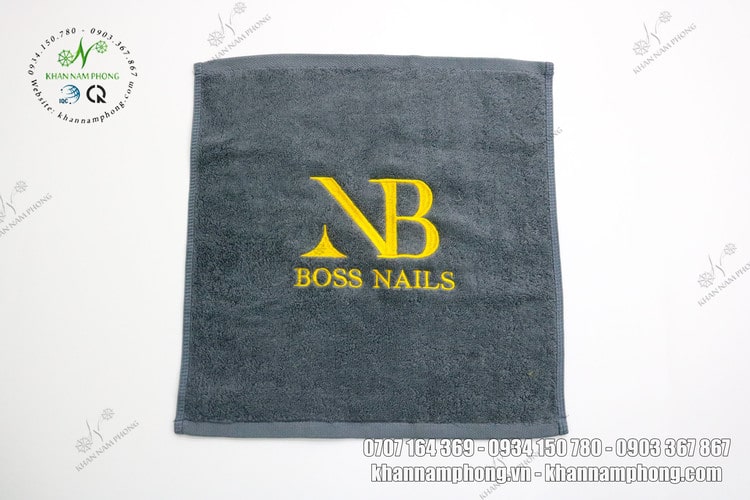 Khăn Nails Cotton Cao Cấp Màu Xám Thêu Logo Boss Nails - Kt 34X34Cm Khăn Nails Cotton Cao Cấp Màu Xám Thêu Logo Boss Nails - KT 34x34cm