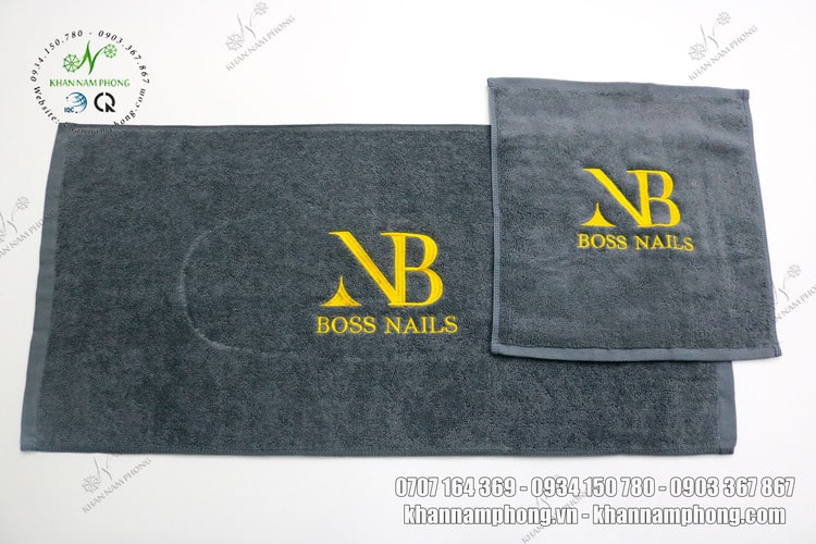 Khăn Nails Cotton Cao Cấp Màu Xám Thêu Logo Boss Nails - Kt 34X34Cm, 40X60Cm Khăn Nails Cotton Cao Cấp Màu Xám Thêu Logo Boss Nails - KT 34x34cm, 40x60cm