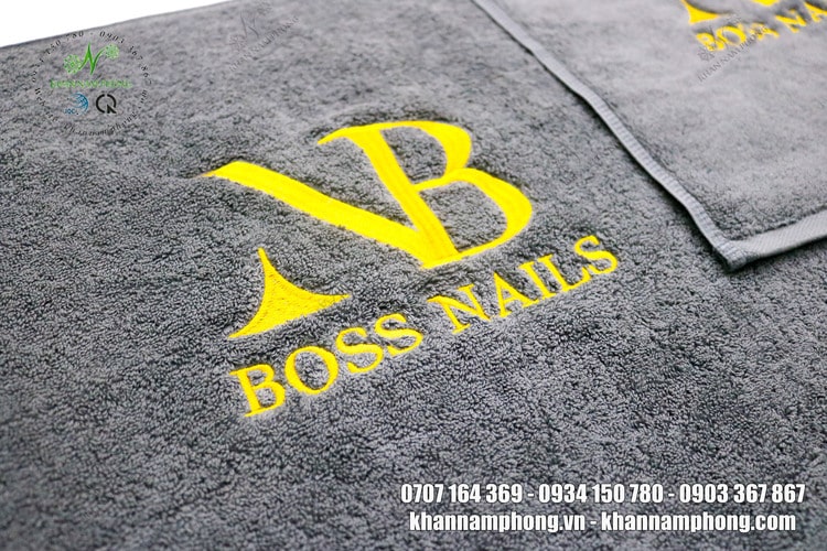 Khăn Nails Cotton Cao Cấp Màu Xám Thêu Logo Boss Nails - Kt 34X34Cm, 40X60Cm Khăn Nails Cotton Cao Cấp Màu Xám Thêu Logo Boss Nails - KT 34x34cm, 40x60cm