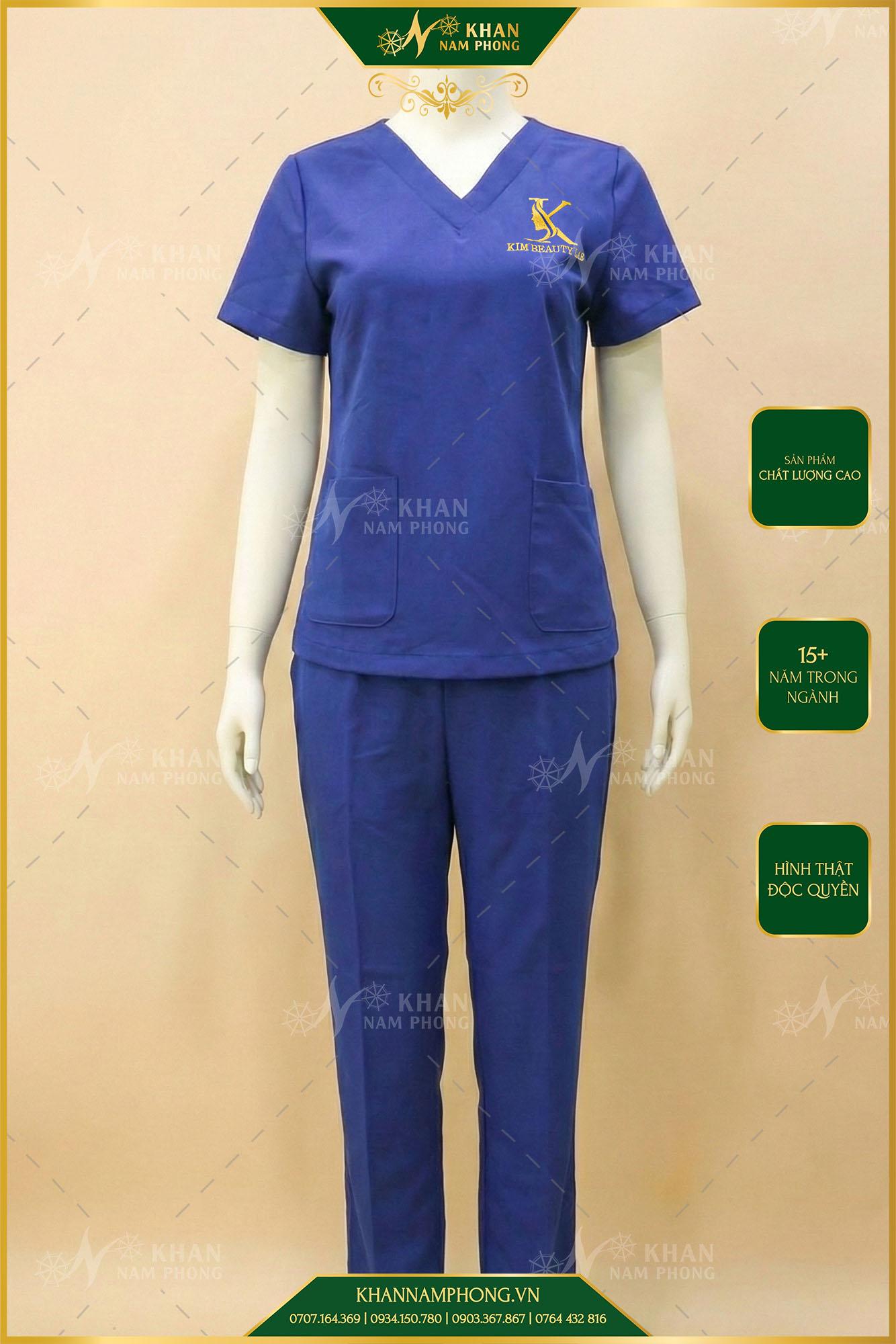 Đồng Phục Spa Màu Xanh Dương Chất Liệu Cotton Nhật Thêu Logo Kim Beauty Lab Đồng Phục Spa Màu Xanh Dương Chất Liệu Cotton Nhật Thêu Logo Kim Beauty Lab