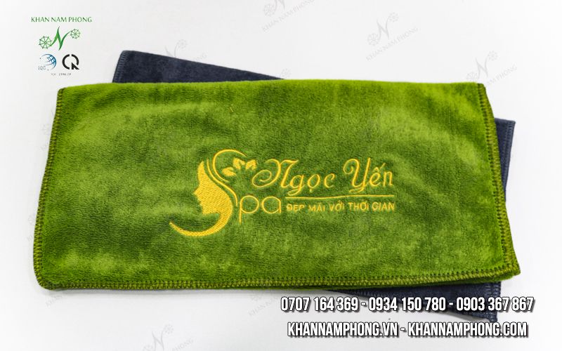 Khăn Spa Microfiber Màu Xanh Lá, Xám Thêu Logo Ngọc Yến - Kt 34X80Cm Khăn Spa Microfiber Màu Xanh Lá, Xám Thêu Logo Ngọc Yến - KT 34x80cm