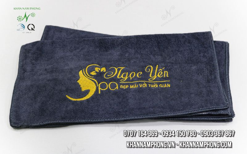 Khăn Spa Microfiber Màu Xám Thêu Logo Ngọc Yến - Kt 34X80Cm Khăn Spa Microfiber Màu Xám Thêu Logo Ngọc Yến - KT 34x80cm