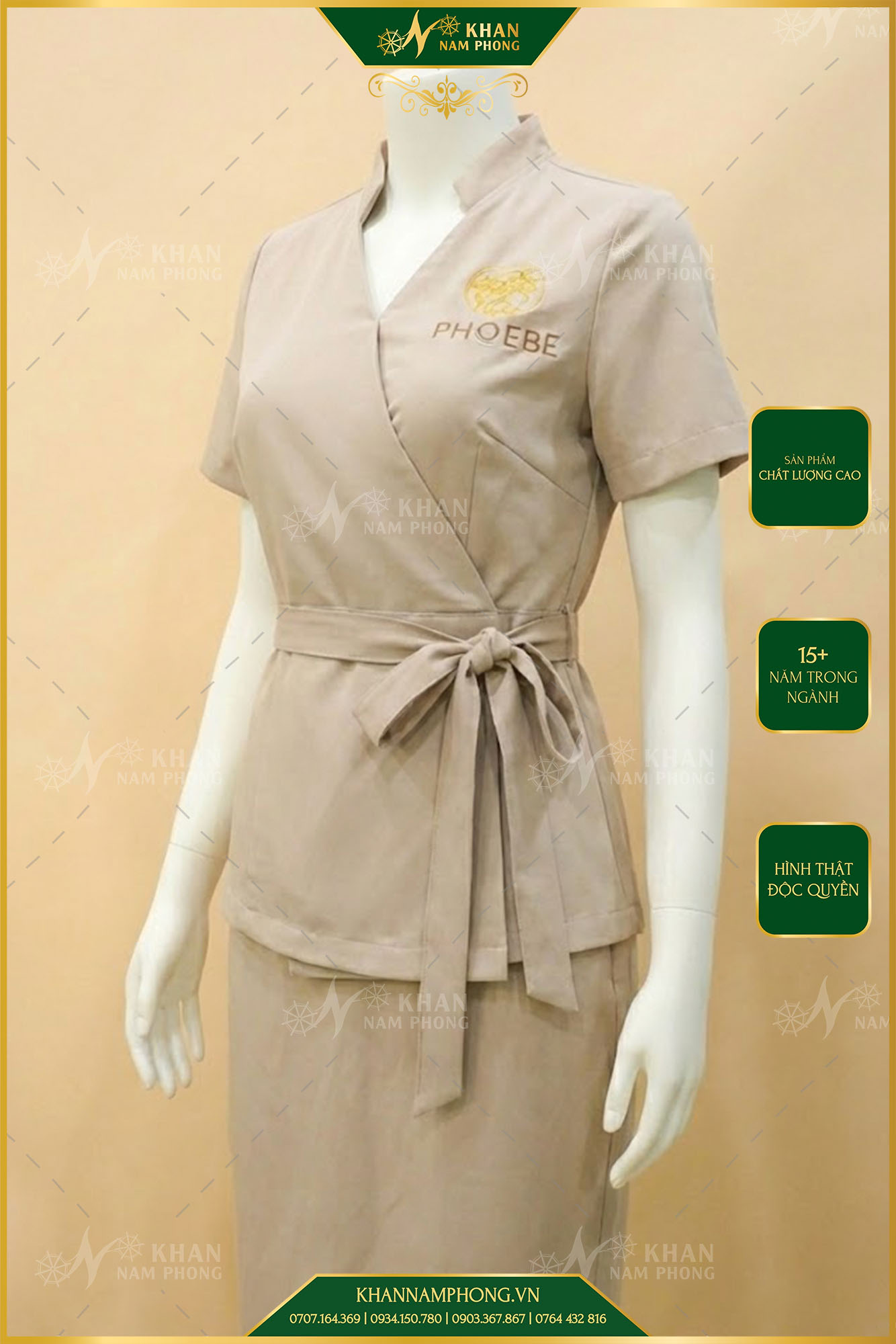 Quần Áo Đồng Phục Spa Màu Xám Nhạt Chất Liệu Cotton Nhật Thêu Logo Pho Ebe Quần Áo Đồng Phục Spa Màu Xám Nhạt Chất Liệu Cotton Nhật Thêu Logo Pho Ebe