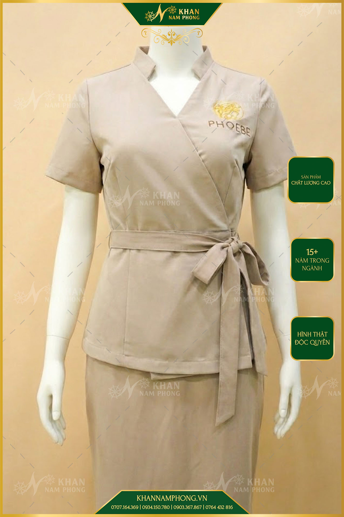 Quần Áo Đồng Phục Spa Màu Xám Nhạt Chất Liệu Cotton Nhật Thêu Logo Pho Ebe Quần Áo Đồng Phục Spa Màu Xám Nhạt Chất Liệu Cotton Nhật Thêu Logo Pho Ebe