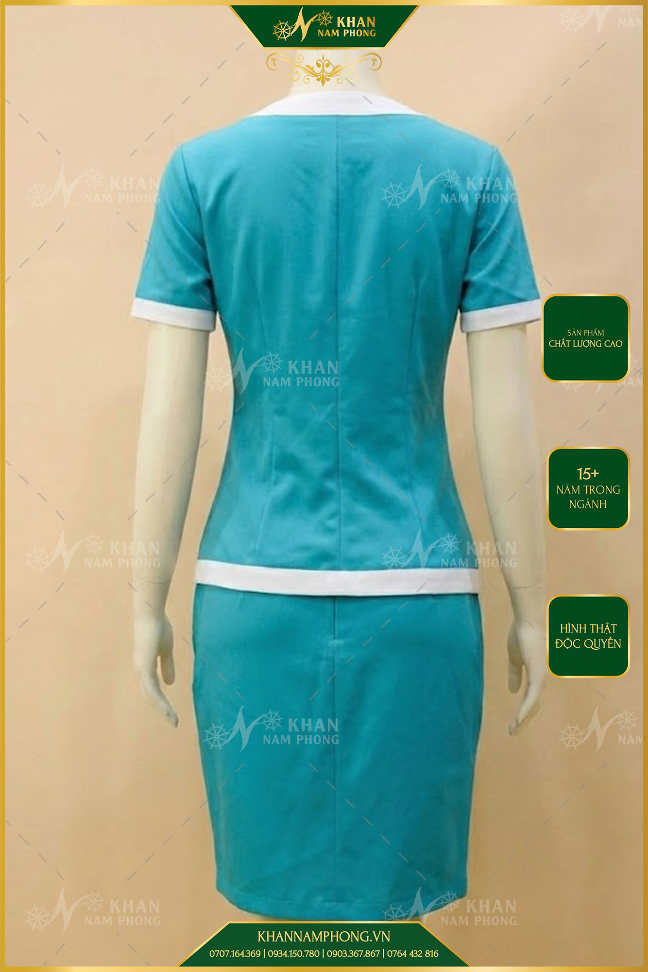 Váy Đồng Phục Spa Màu Xanh Da Trời Chất Liệu Cotton Nhật Thêu Logo Skin Japan Laboratory Váy Đồng Phục Spa Màu Xanh Da Trời Chất Liệu Cotton Nhật Thêu Logo Skin Japan Laboratory