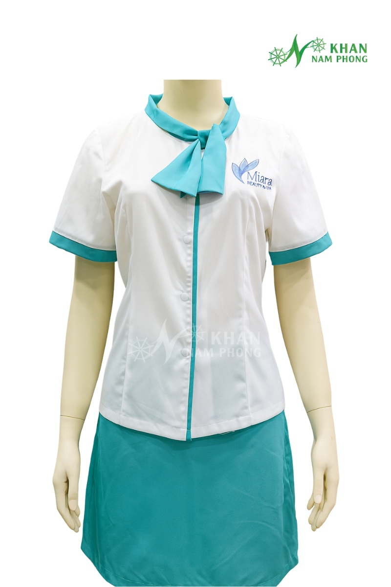 Đồng Phục Spa Màu Trắng Cotton Nhật Thêu Logo Miara Beauty &Amp; Spa Đồng Phục Spa Màu Trắng Cotton Nhật Thêu Logo Miara Beauty & Spa