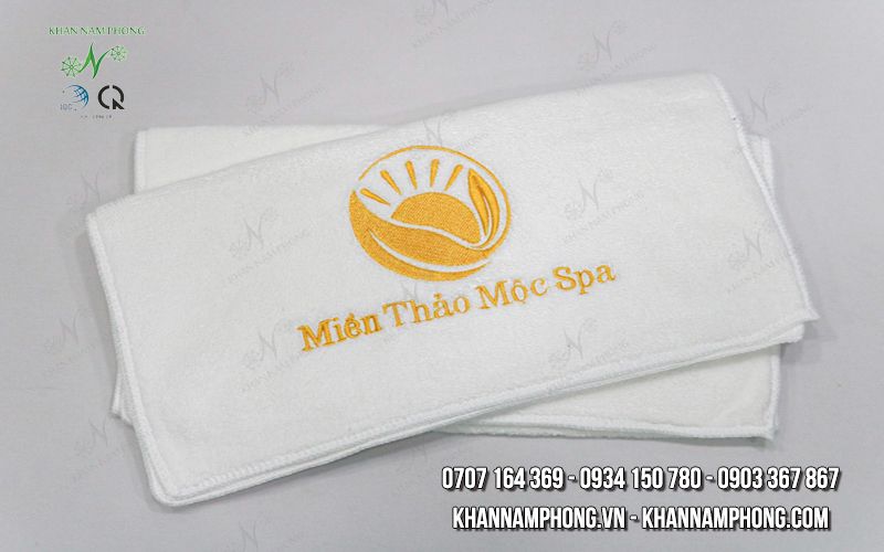 Khăn Massage Mặt 100% Cotton 40X80Cm Màu Trắng Thêu Logo Miền Thảo Mộc Spa Khăn Massage Mặt 100% Cotton 40x80cm Màu Trắng Thêu Logo Miền Thảo Mộc Spa