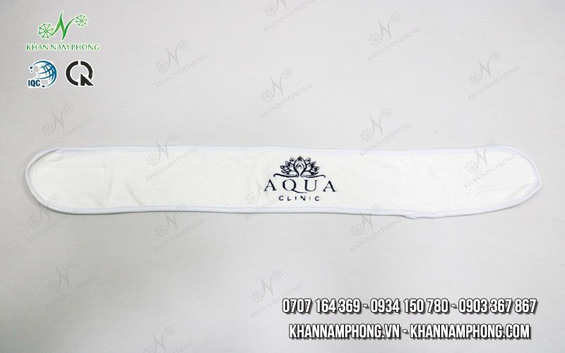 Băng Đô Spa Microfiber Thêu Logo Aqua Clinic Màu Trắng Băng đô cao cấp cho spa và khách sạn