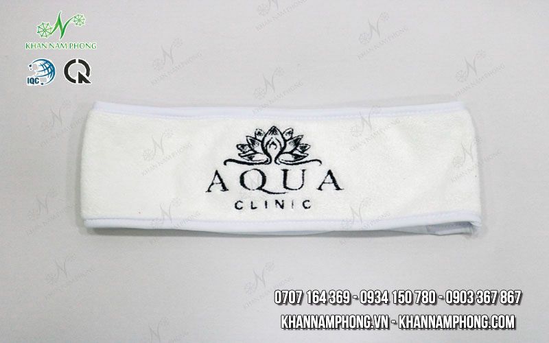 Băng Đô Spa Microfiber Thêu Logo Aqua Clinic Màu Trắng Băng đô spa cao cấp với thiết kế thêu logo riêng