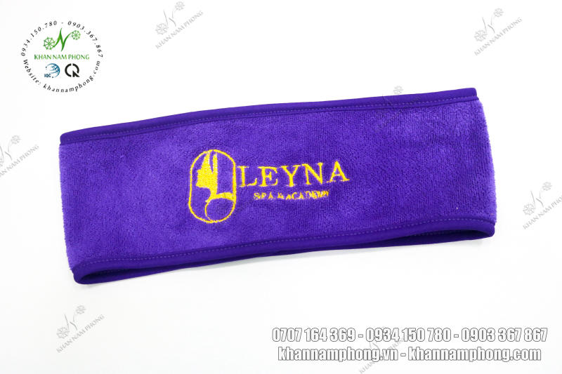 Băng Đô Spa Thêu Logo Leyna Spa &Amp; Academy Màu Tím Băng đô spa cao cấp mang lại sự thoải mái cho khách hàng