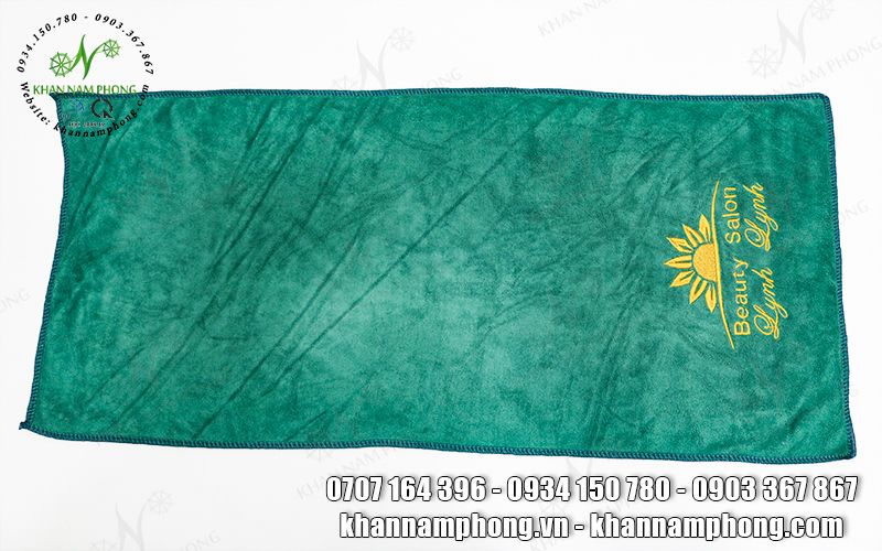 Khăn Gội Đầu Cho Tiệm Tóc, Salon Microfiber 40X80Cm Màu Xanh Rêu Thêu Logo Khăn Gội Đầu Cho Tiệm Tóc, Salon Microfiber 40x80cm Màu Xanh Rêu Thêu Logo