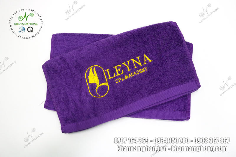Khăn Spa Cotton Thêu Logo Leyna Spa &Amp; Academy Màu Tím Khăn Spa Cotton Thêu Logo LEYNA Spa & Academy Màu Tím