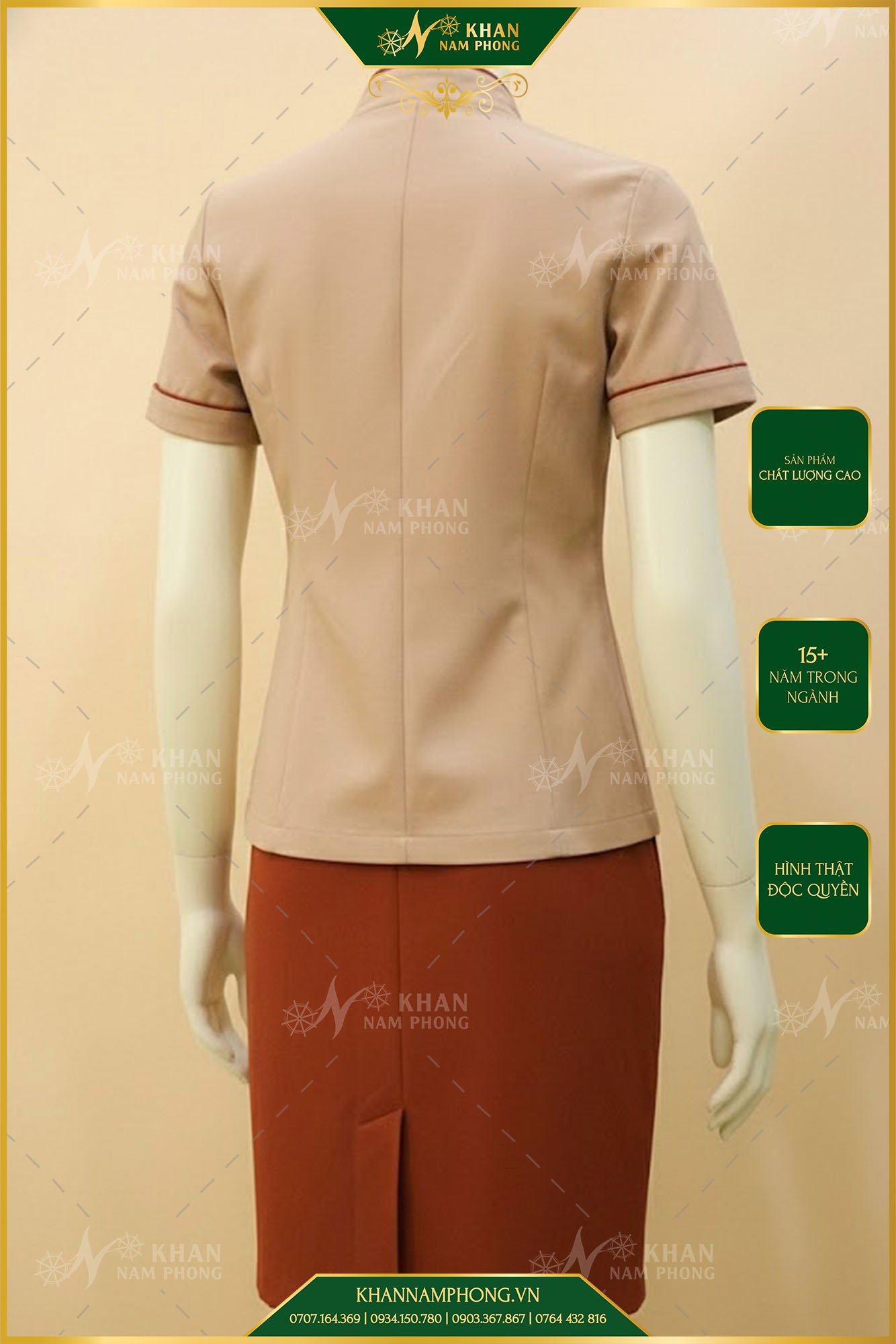 Váy Đồng Phục Spa Màu Nâu Chất Liệu Cotton Lạnh Thêu Logo Mộc Châu Spa Váy Đồng Phục Spa Màu Nâu Chất Liệu Cotton Lạnh Thêu Logo MỘC CHÂU SPA