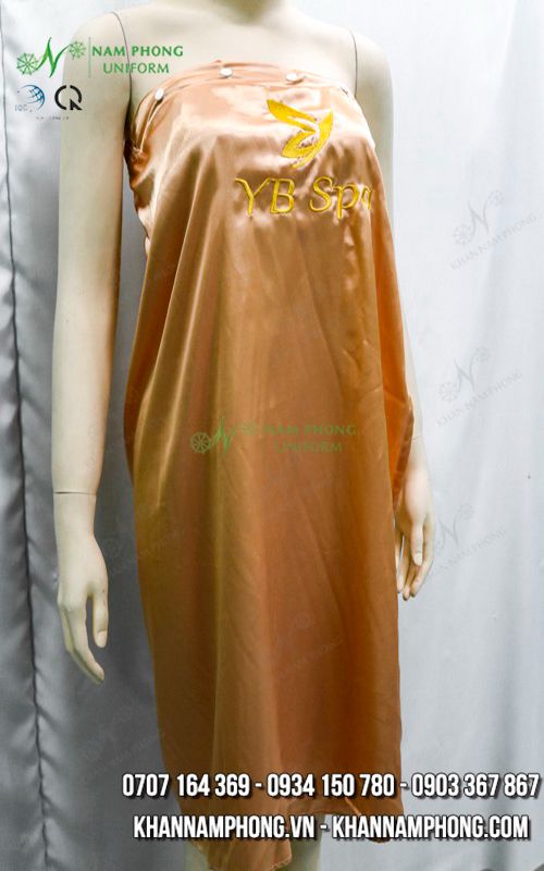 Váy (Áo) Quây Màu Cam Lụa Phi Bóng Thêu Logo Yb Spa Váy (Áo) Quây Màu Cam Lụa Phi Bóng Thêu Logo YB Spa