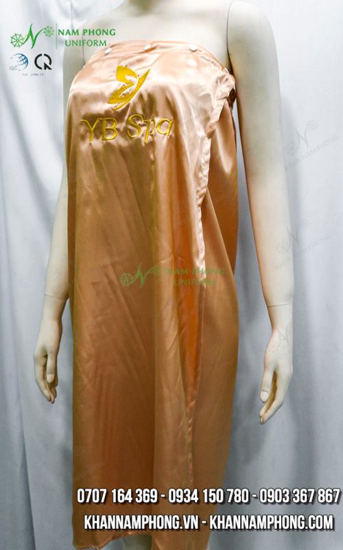 Váy (Áo) Quây Màu Cam Lụa Phi Bóng Thêu Logo Yb Spa Váy (Áo) Quây Màu Cam Lụa Phi Bóng Thêu Logo YB Spa