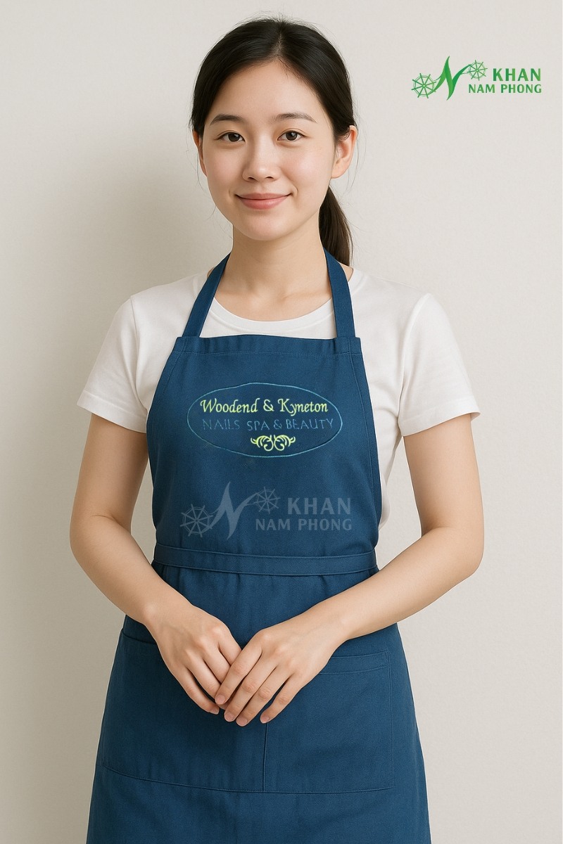 Tạp Dề Làm Nail, Làm Tóc Thêu Logo Cotton Lạnh, Đứng Form, Không Xù Lông Tạp Dề Làm Nail, Làm Tóc Thêu Logo Cotton Lạnh, Đứng Form, Không Xù Lông