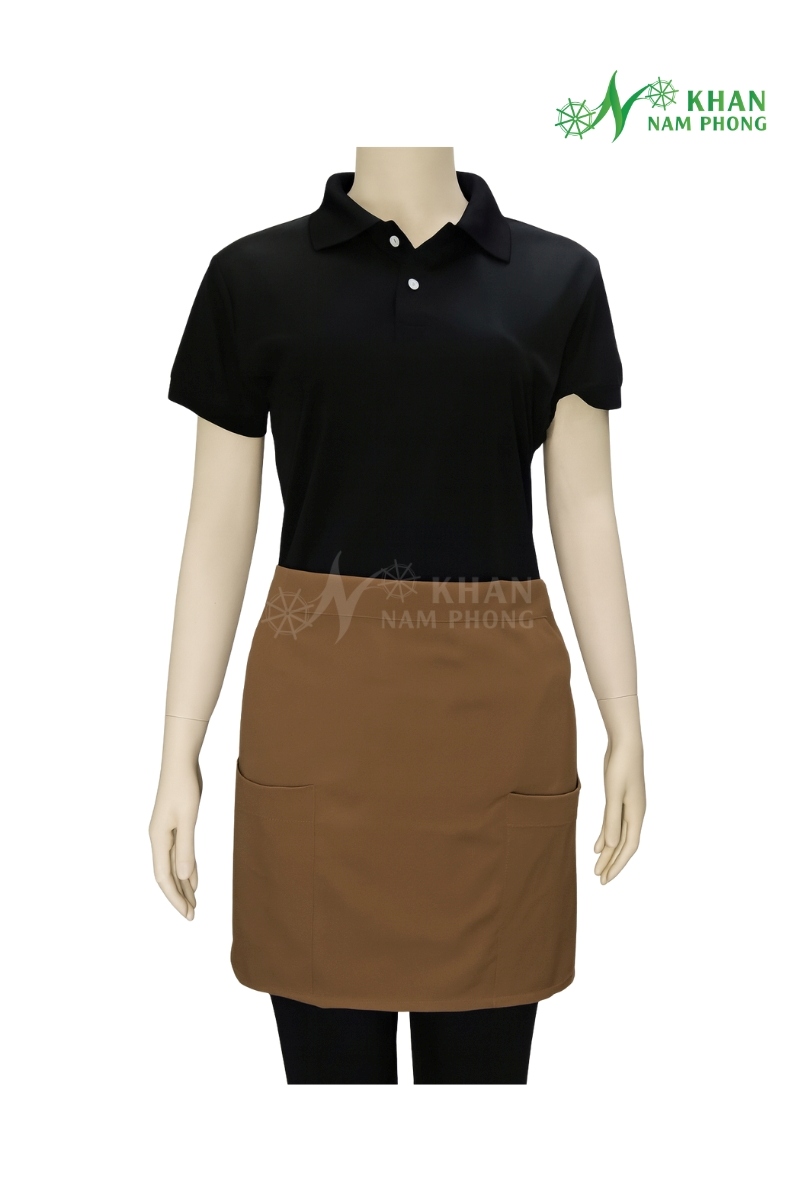 Tạp Dề Ngang Eo Màu Nâu Quán Cafe Cotton Lạnh 2 Túi Freesize – Khăn Nam Phong Tạp dề quán cafe màu nâu với thiết kế ngang eo và 2 túi tiện lợi