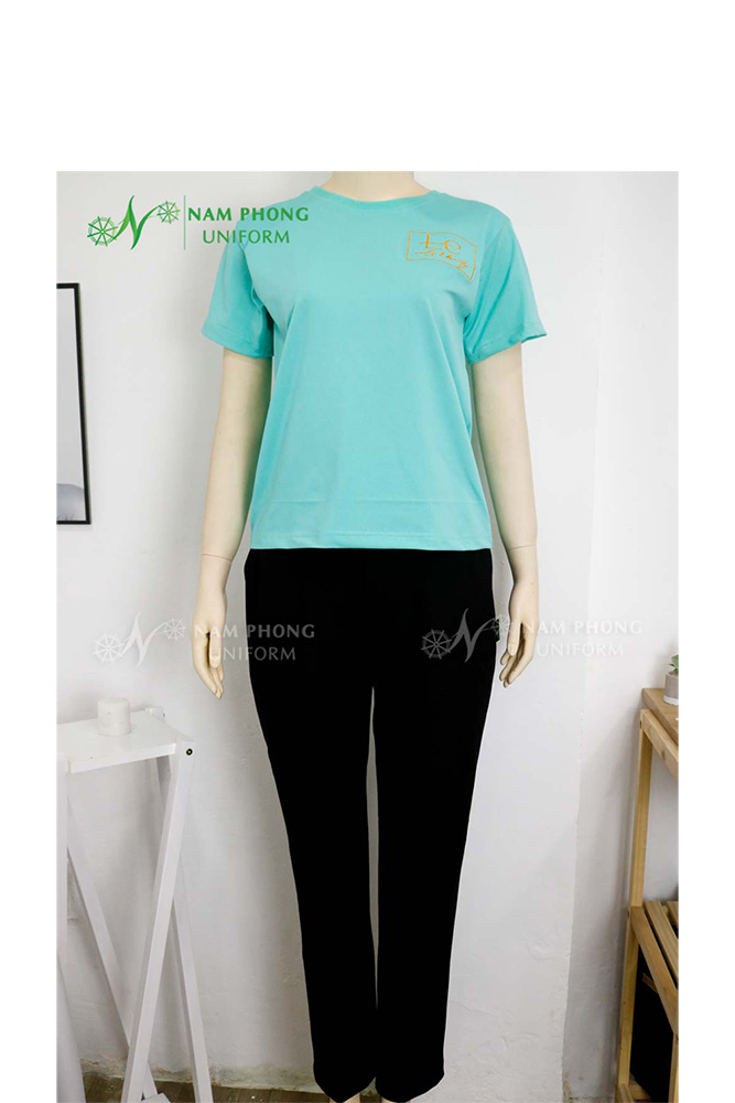 Áo Thun Đồng Phục Nail Cổ Tròn Màu Xanh Ngọc Thêu Logo Le Nail &Amp; Beauty Hình ảnh DPSP – Le Nail & Beauty