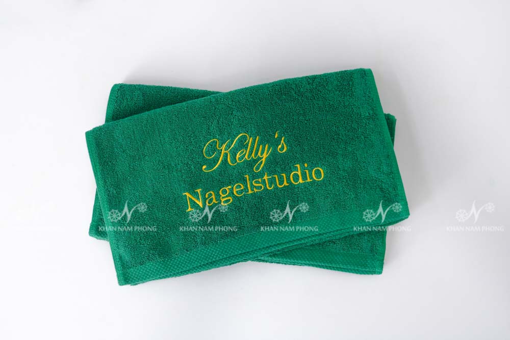 Khăn Quấn Tóc, Quấn Đầu Spa Cotton Cao Cấp Màu Xanh Lá Thêu Logo - 34X80Cm KGD- KQ- KSL- Khăn Gội Đầu Cotton Màu Xanh Thêu Logo