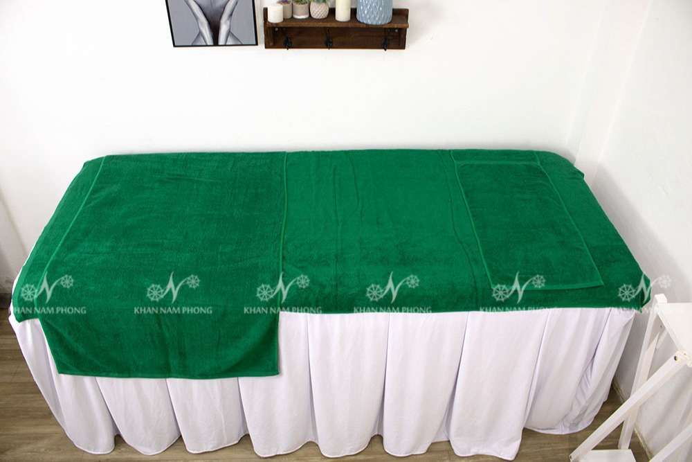 Bộ Khăn Spa Trải Giường Màu Xanh Cổ Vịt 100% Cotton 90X190Cm (750Gr) Cao Cấp Thêu Logo Khăn Trải Giường Spa Màu Xanh Cổ Vịt - Cotton