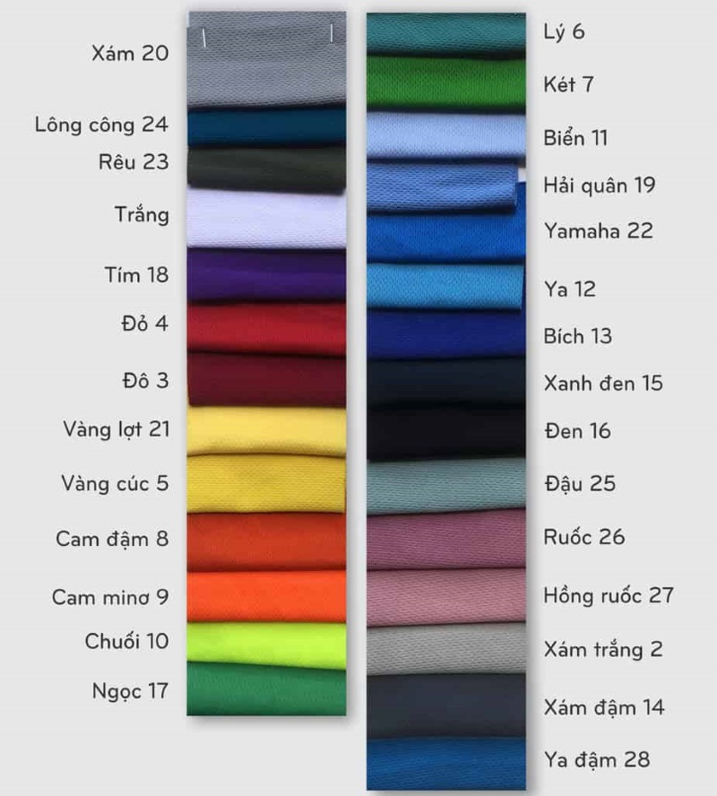 Bảng Màu Vải Đồng Phục Thun Mè Bảng màu vải đồng phục thun mè