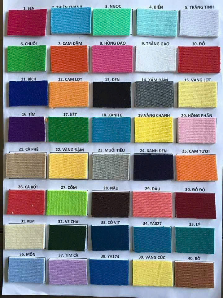 Bảng Màu Vải Đồng Phục Cotton 65/35 Bảng màu vải đồng phục cotton 65/35