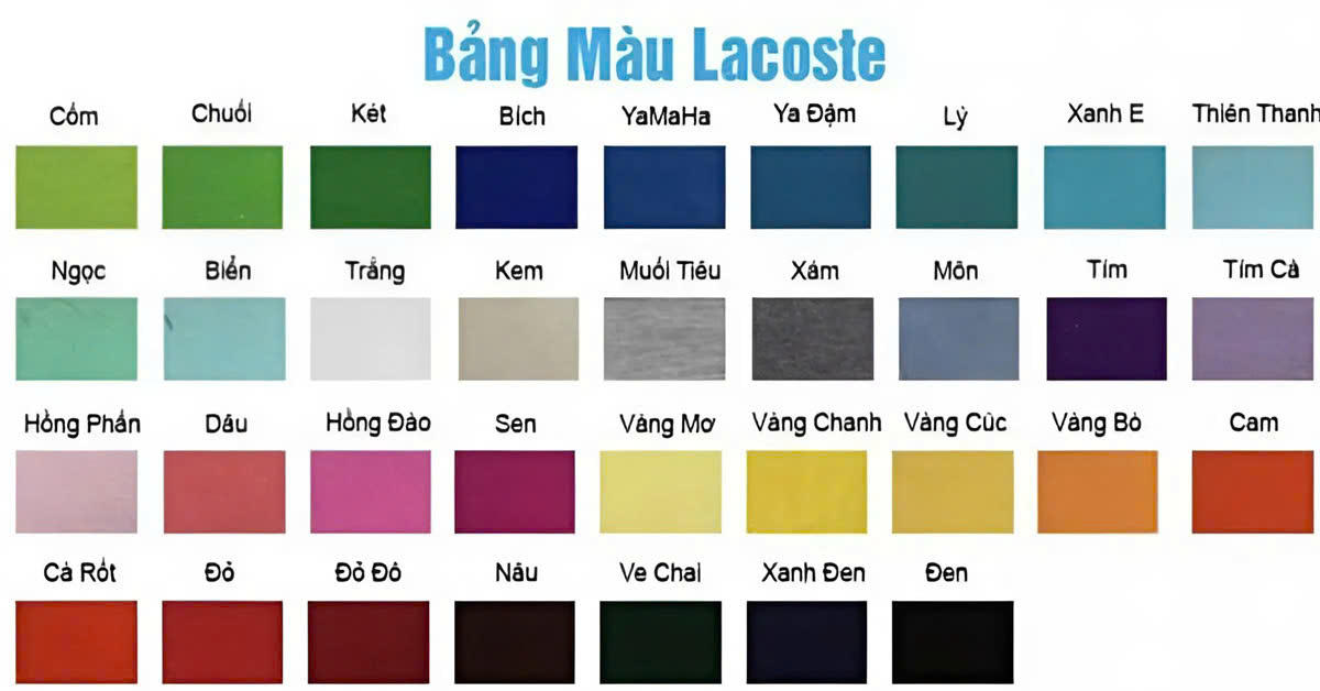 Bảng Màu Vải Đồng Phục Lacoste Bảng màu vải đồng phục lacoste