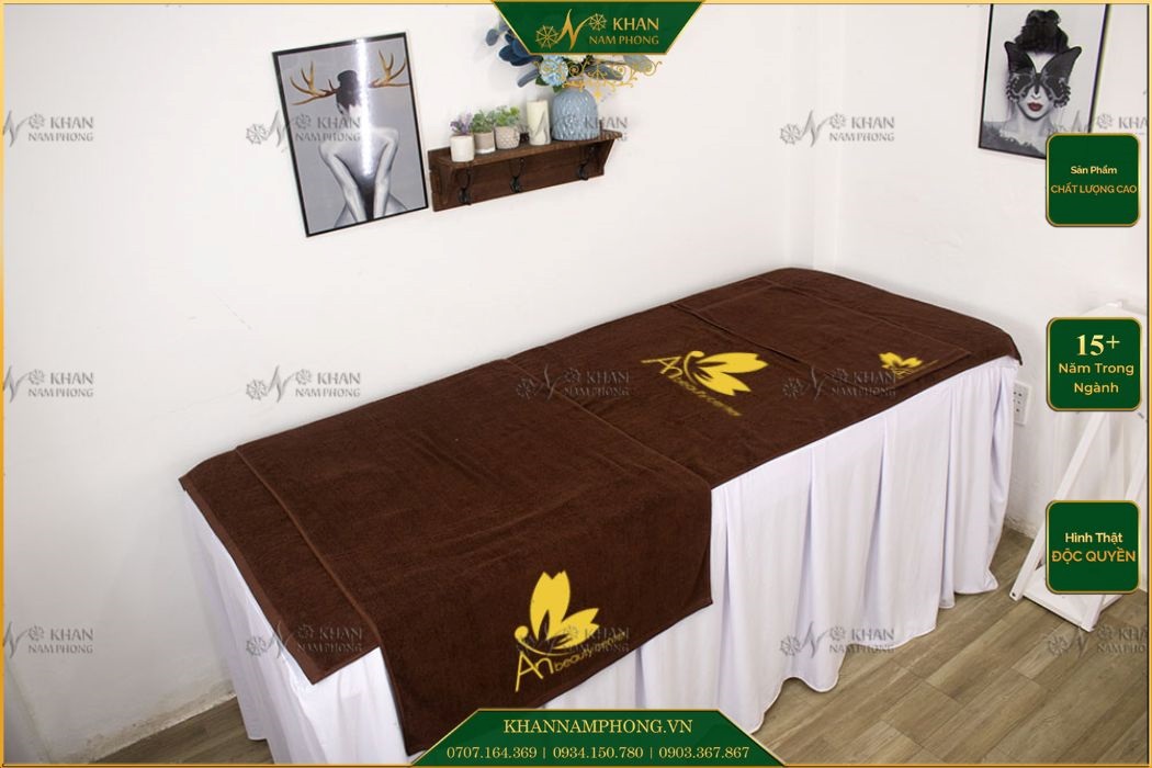 Bộ Khăn Trải Giường Spa 100% Cotton Thêu Logo Bộ khăn trải giường spa 100% cotton thêu logo
