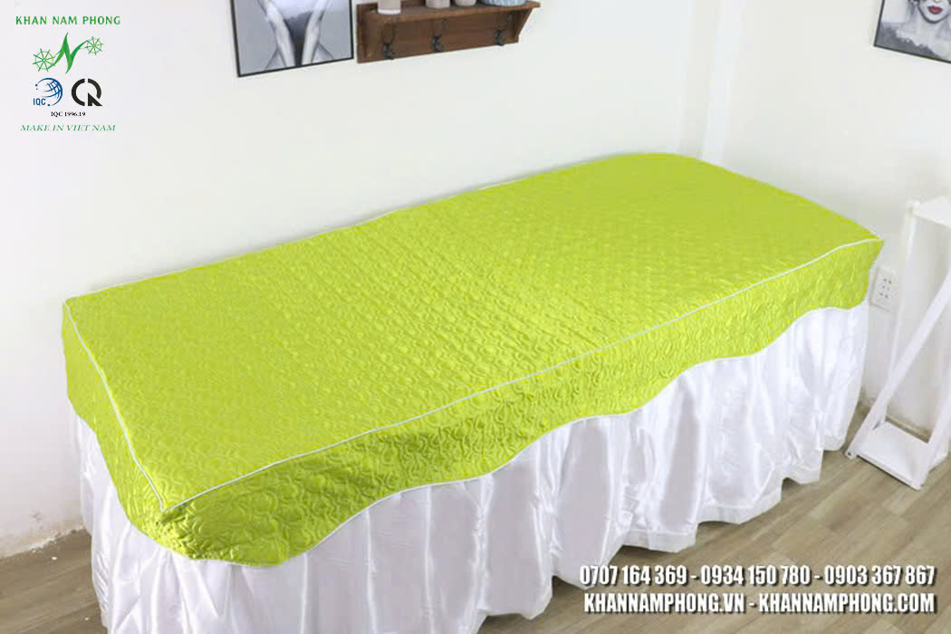 Ga trải giường spa chất liệu cotton chần bông, màu xanh lá mát mắt