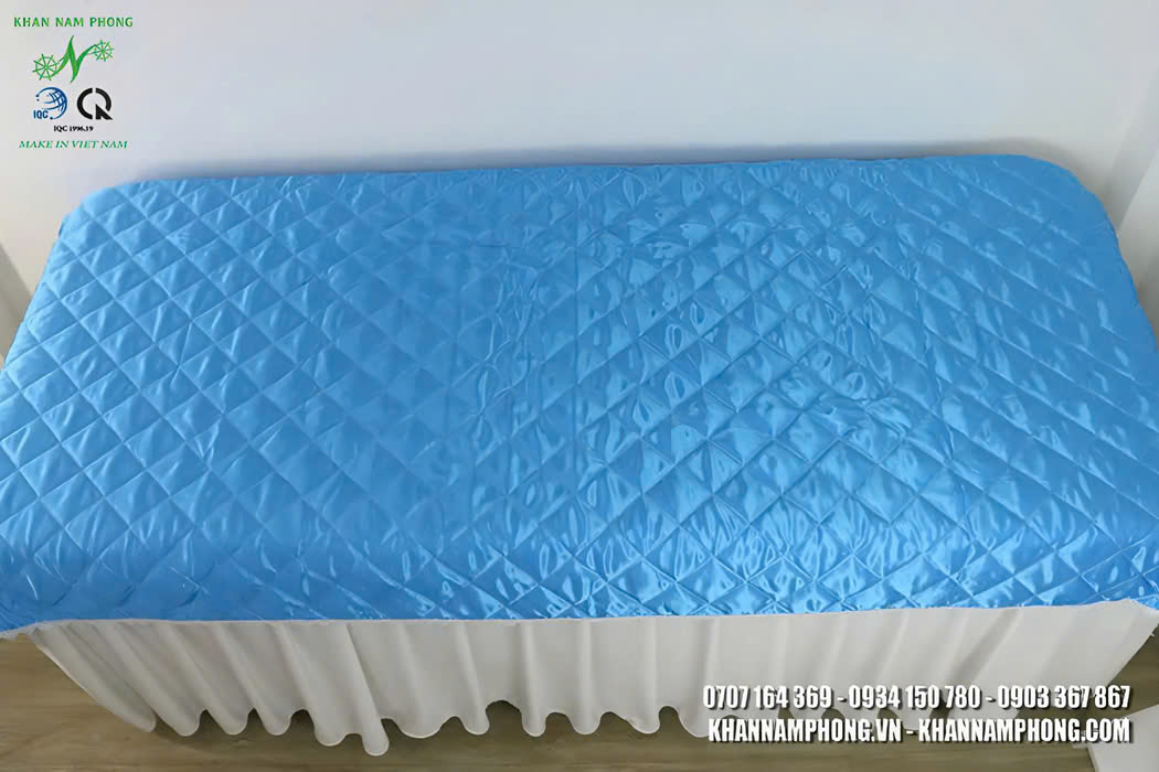 Ga trải giường spa chất liệu lụa chần bông, màu xanh biển