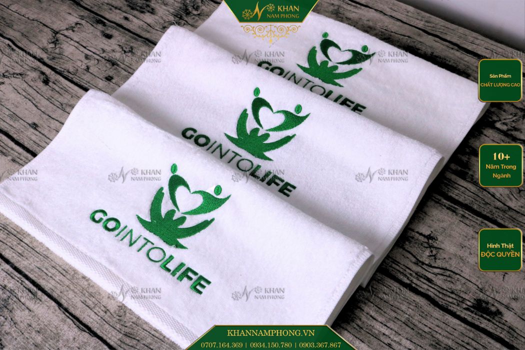 Khăn Cotton Màu Trắng Thêu Logo Go Into Life Khăn cotton màu trắng thêu logo Go InTo Life