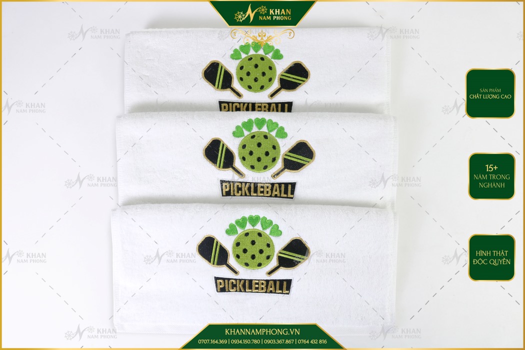 Khăn Cotton Thêu Logo Pickleball 28X50Cm Khăn cotton thêu logo Pickleball 28x50cm