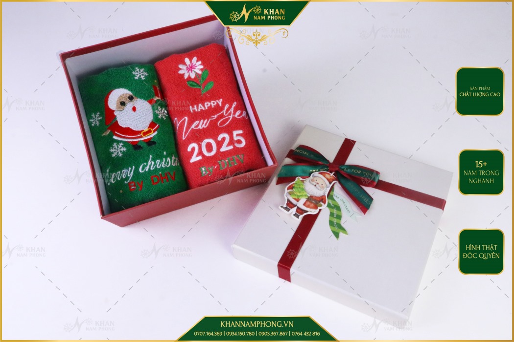 Set Khăn Noel Và Happy New Year Cotton Thêu Logo Set khăn Noel và Happy New Year cotton thêu logo