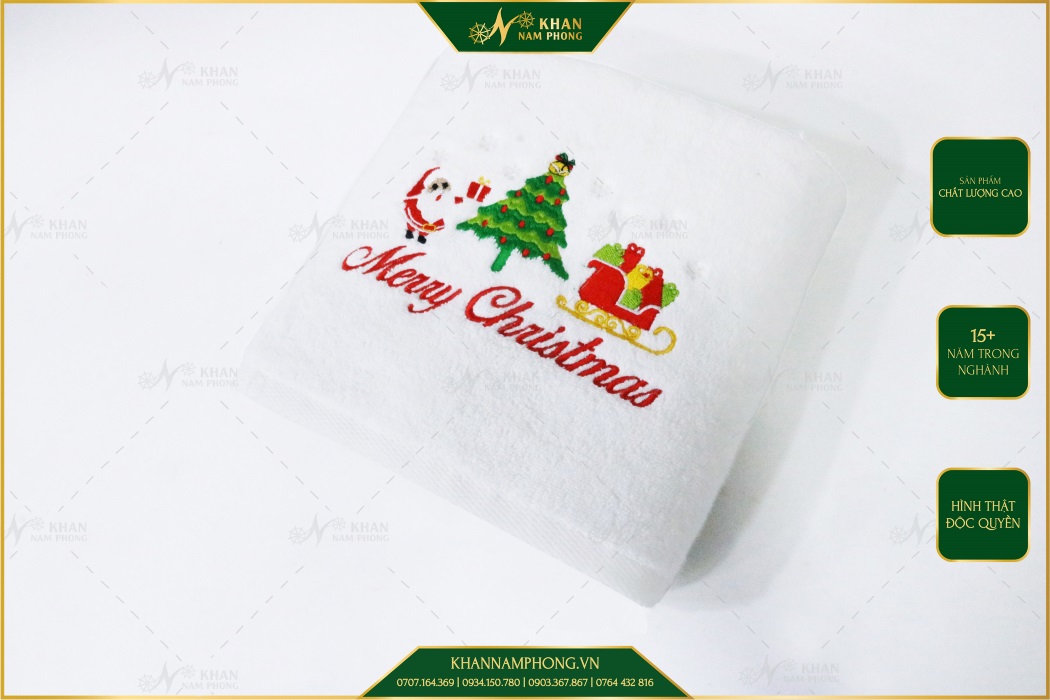 Khăn Tắm 70X140Cm Noel Cotton Màu Trắng Thêu Họa Tiết Noel Khăn tắm 70x140cm Noel cotton màu trắng thêu họa tiết noel
