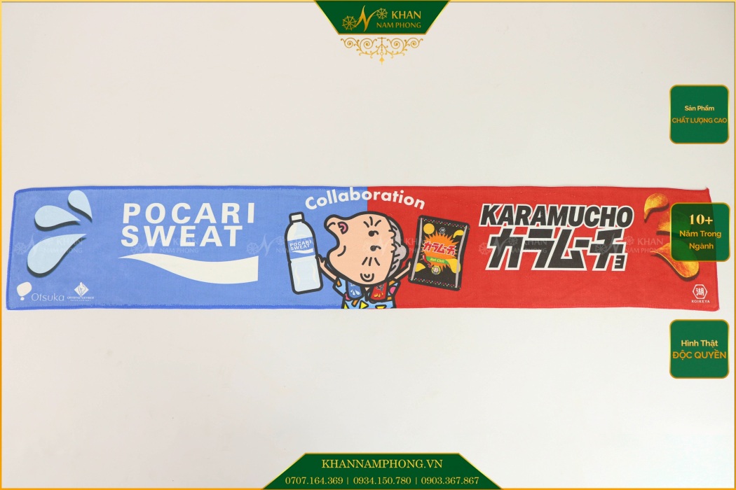 Khăn Quà Tặng In Chuyển Nhiệt Thương Hiệu Pocari Sweet Khăn quà tặng in chuyển nhiệt thương hiệu Pocari Sweet