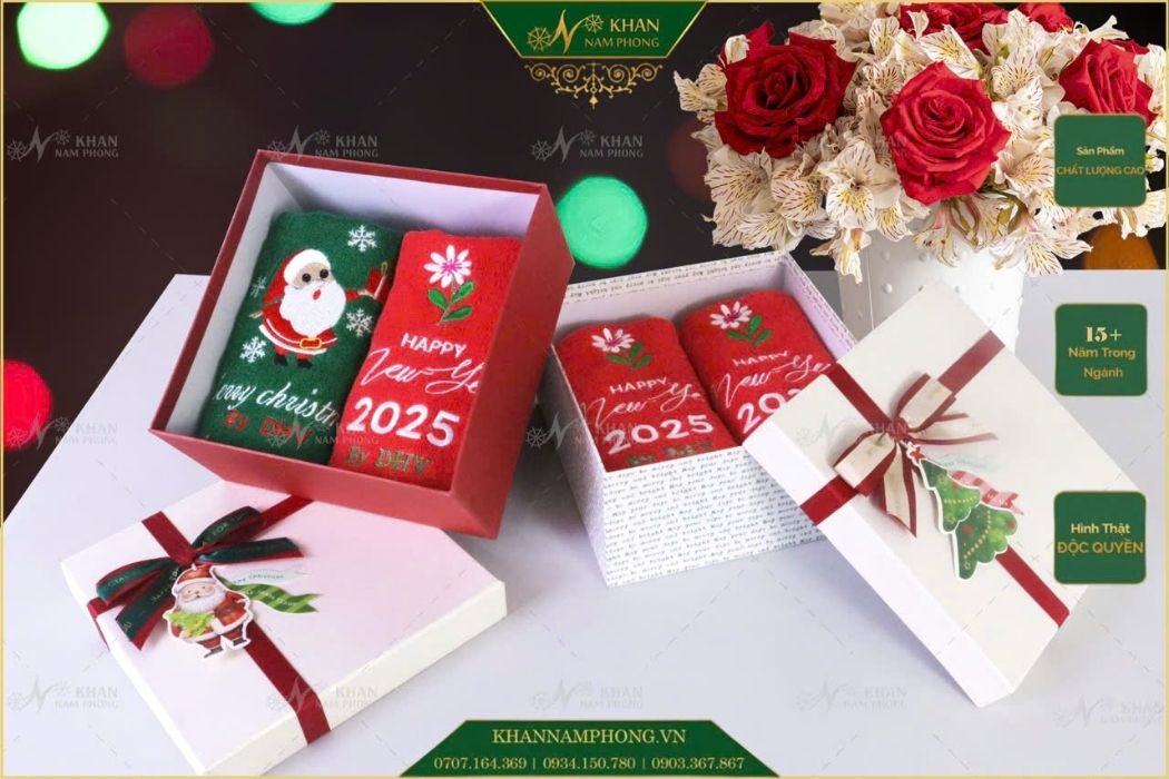 Set Khăn Noel + Chúc Mừng Năm Mới 2025 Set khăn noel + chúc mừng năm mới 2025