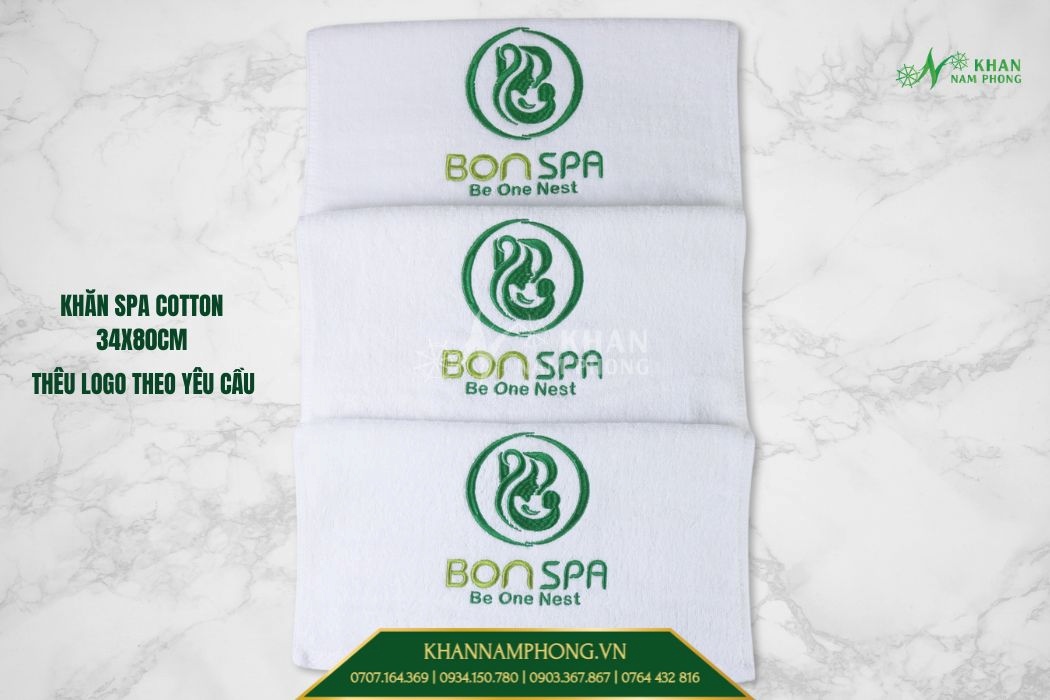 Khăn Spa Cotton Thêu Logo Bon Spa Khăn spa cotton thêu logo Bon Spa