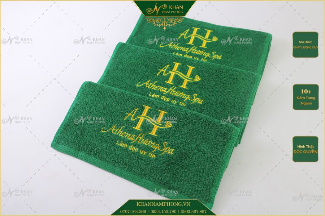 Khăn Spa Màu Xanh Lá Thêu Logo Athena Hương Spa Khăn spa màu xanh lá thêu logo Athena Hương Spa