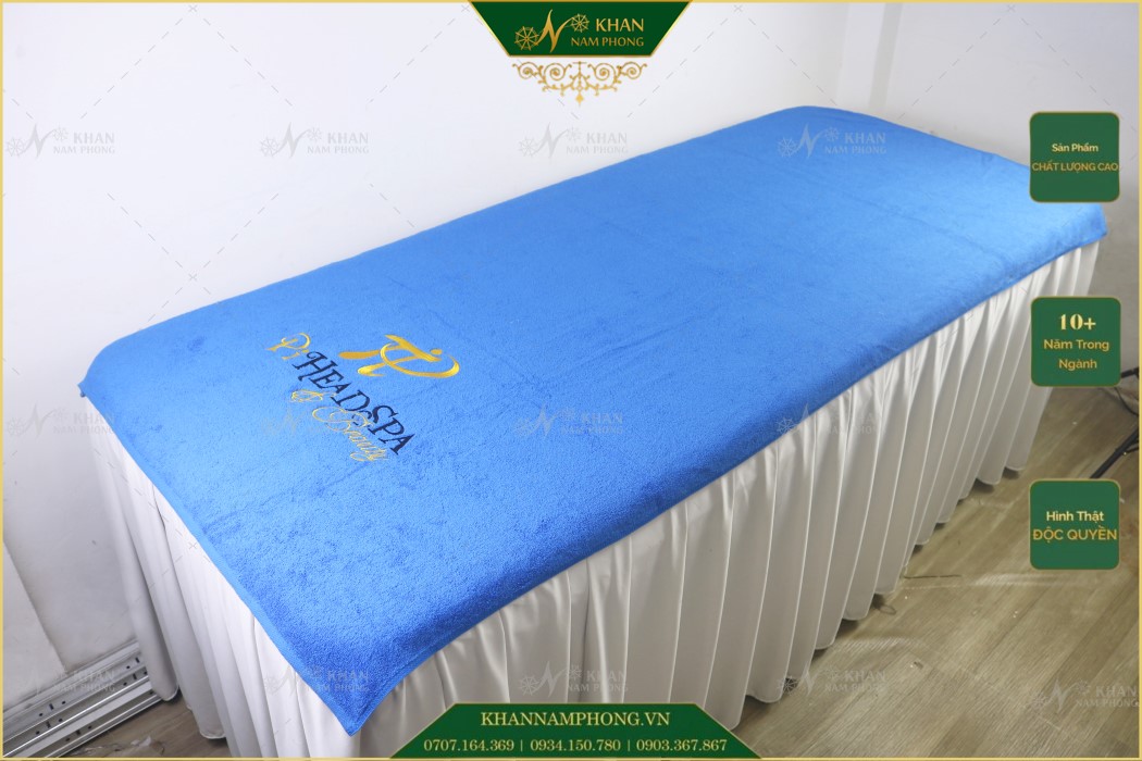 Khăn Trải Giường Spa 100% Cotton Thêu Logo Khăn trải giường spa 100% cotton thêu logo
