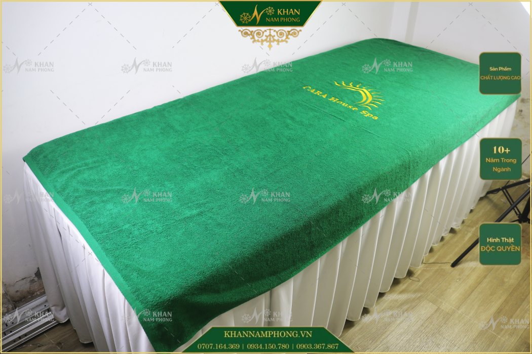 Khăn trải giường spa màu xanh lá chất liệu cotton Khăn trải giường spa màu xanh lá chất liệu cotton