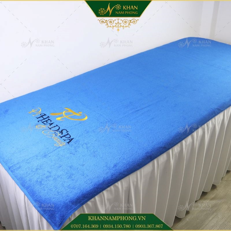 Khăn Trải Giường Spa Thêu Logo Khăn trải giường spa thêu logo