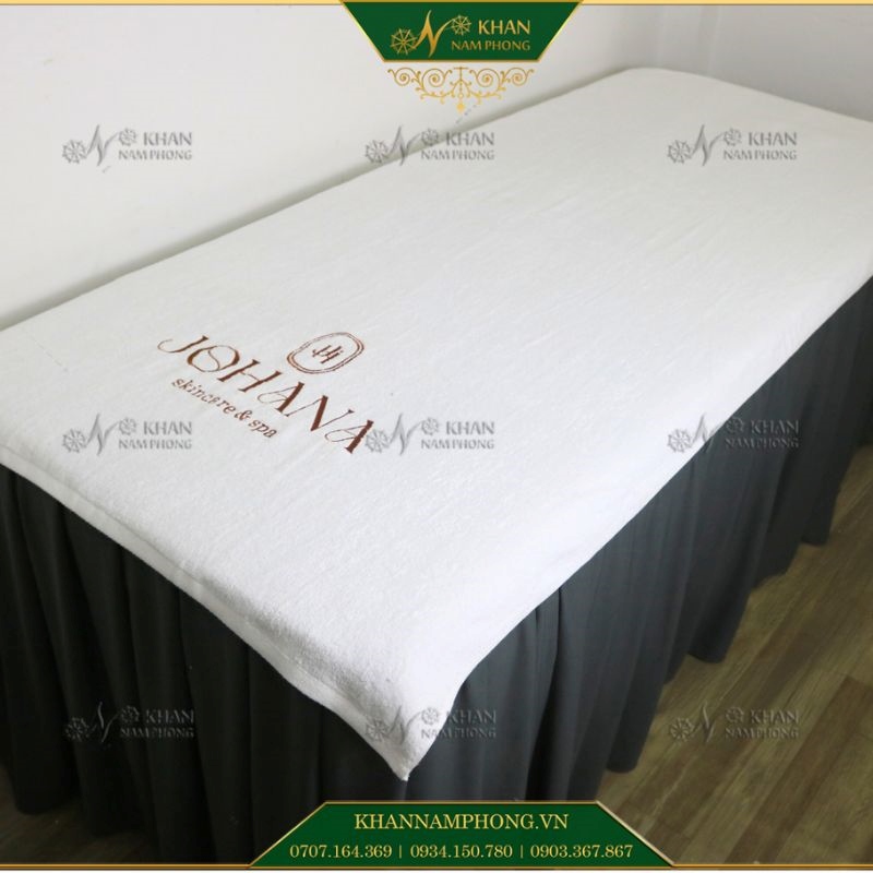 Khăn Trải Giường Spa Thêu Logo Chất Liệu Cotton Khăn trải giường spa thêu logo chất liệu cotton