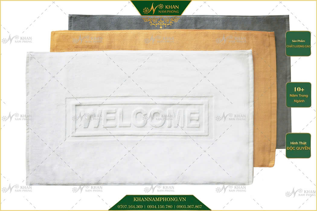 Thảm Chùi Chân Khách Sạn, Resort Dập Logo Welcome 320Gr (Nhiều Màu) Thảm chân khách sạn chất liệu 100% cotton, dập nổi chữ WELCOME