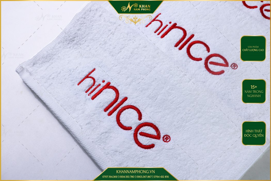 Khăn Mặt Trắng Cotton Thêu Logo Hinice Khăn mặt trắng cotton thêu logo Hinice