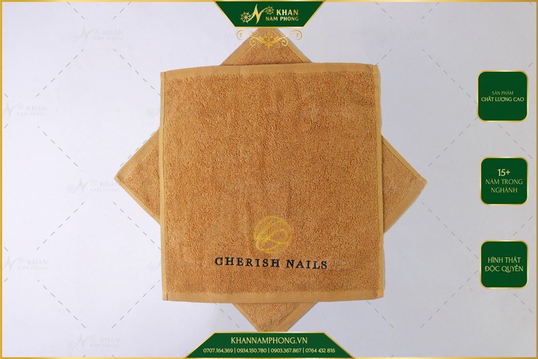 Khăn Tay Nails Cotton Màu Nâu Thêu Logo Khăn tay nails cotton màu nâu thêu logo
