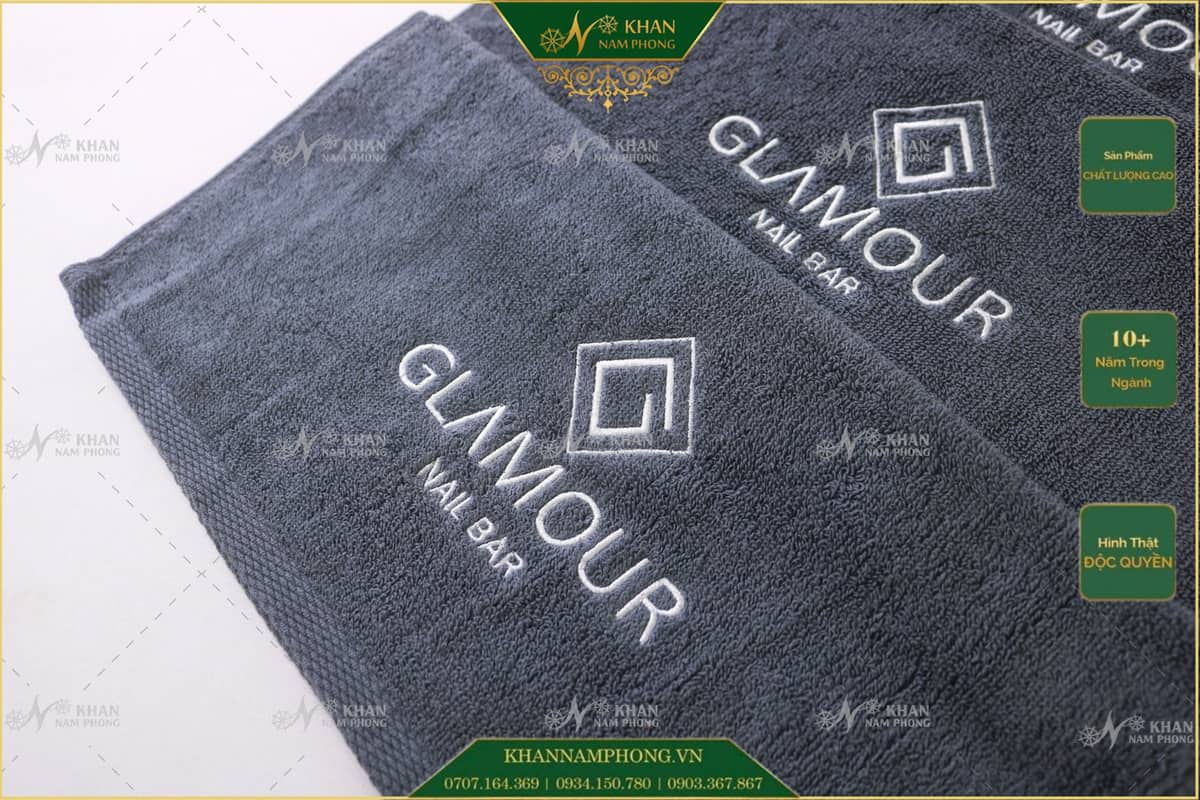 Khăn Xám Cotton Thêu Logo Glamour Nail Bar Khăn xám cotton thêu logo Glamour Nail Bar