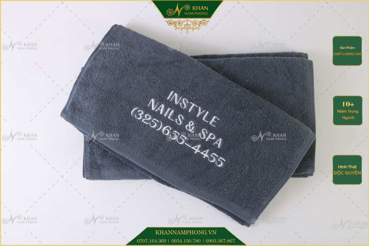 Khăn Xám Cotton Thêu Logo Instyle Nails &Amp; Spa Khăn xám cotton thêu logo Instyle Nails & Spa